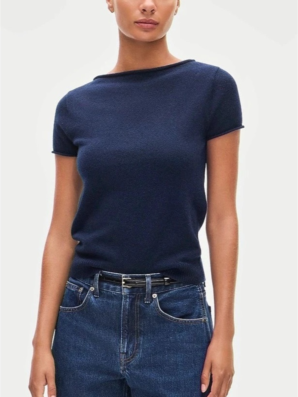 Rolled cashmere boatneck sweater-tee